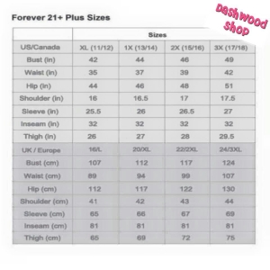 Chart Size Bikini Forever21 Plus Size Dashwood's